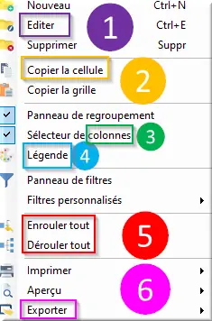 menu clic droit