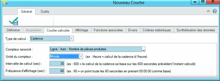 Courbe de cadence compteur de pièce