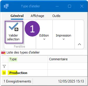 Valider sélection Type Production