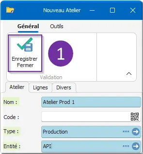 Enregistrement nouvel atelier