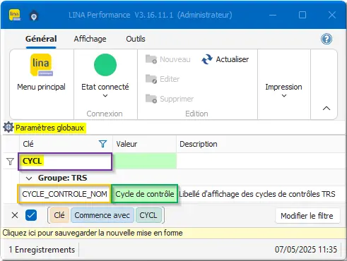 Prm glob CYCLe Ctrl Nom