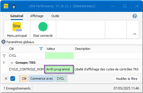 CYCLe Ctrl Nom devient Arrêt prog