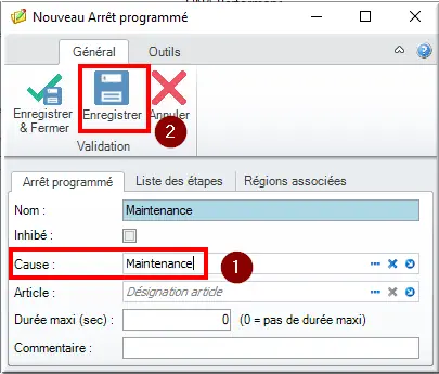 Enregistrer cause sur arrêt programmé
