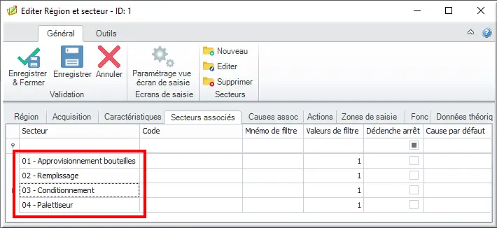Liste des secteurs